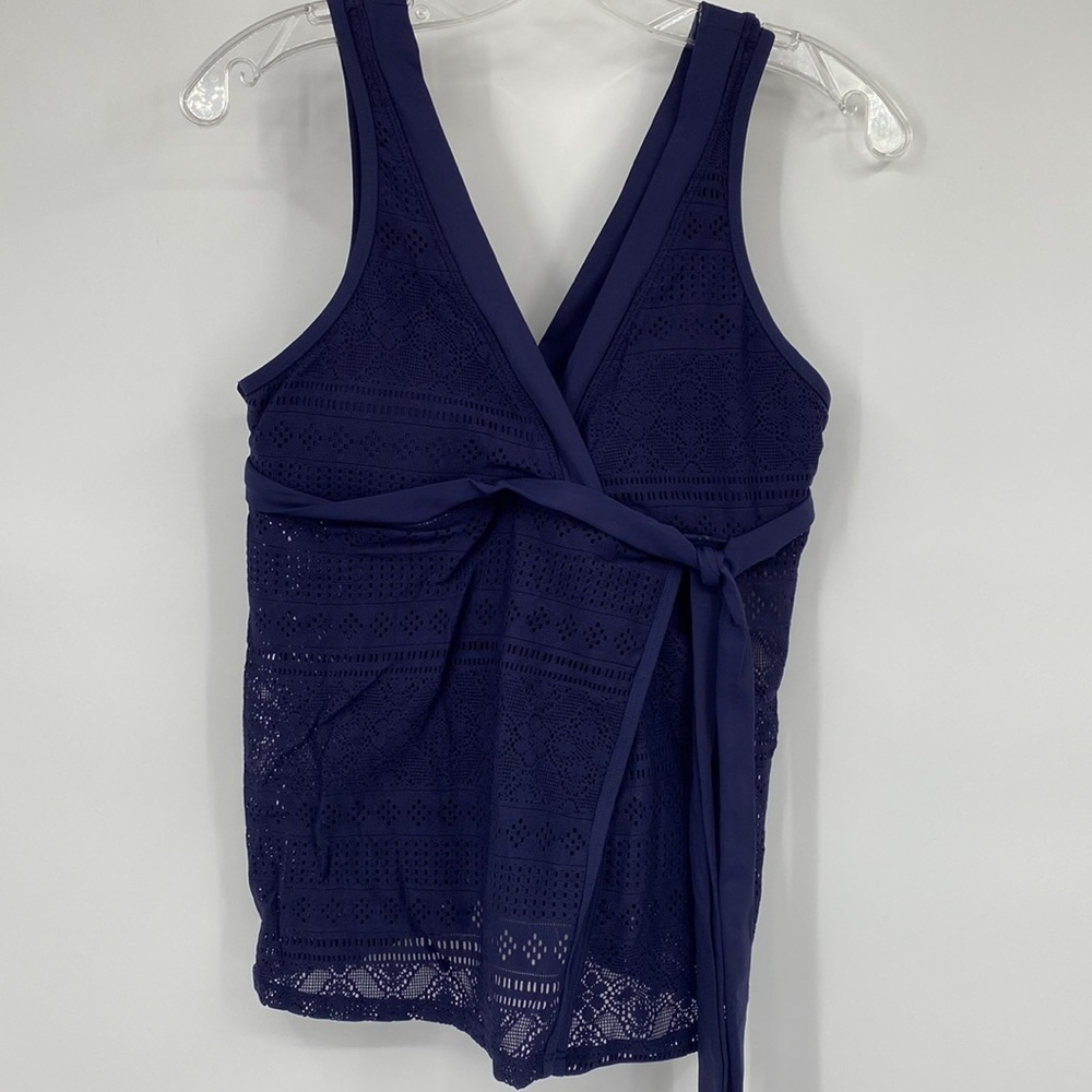 Anne Cole Navy Blue Crochet Tankini Swim Top